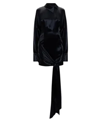 The Attico Black Solid Shirt Collar Mini Dress