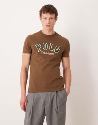 Polo Ralph Lauren T-shirt marrone custom fit con logo grande