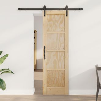 Berkfield Home Sliding Door with Hardware Set 61x198.5 cm Solid Wood Pine in Beige
