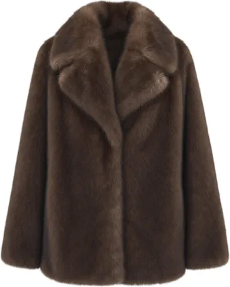 Stand Studio Grey Brown Journi Oversized Faux Fur Jacket