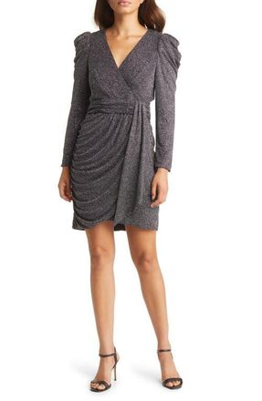 Eliza J Metallic Long Sleeve Cocktail Dress in Silver at Nordstrom, Size 10