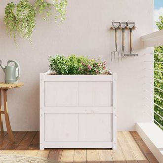 Berkfield Home Beautiful Garden Planter White 70x70x70 cm Solid Wood Pine | Size: 70 x 70 x 70 cm