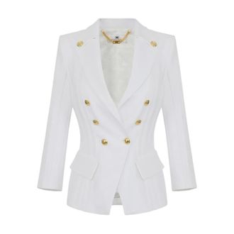 Elisabetta Franchi Double Crepe Stretch Blazer with Gold Buttons - female - Elisabetta Franchi - Blazers - White - 2XL - Jackets