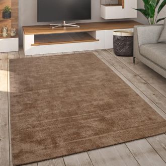 Paco Home Paco Home - Alfombra Sal&oacute;n Pelo Corto Hecha A Mano Motivo Moderno Monocolor Suave Beige, 150x230 Cm Oval (de)