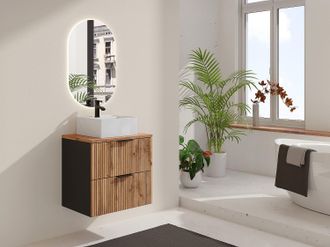 Vente-Unique Mobile per bagno sospeso con scanalature con lavabo da appoggio quadrato Naturale chiaro e nero 60 cm - MADELA