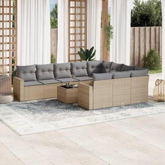 vidaXL Set De Sof&aacute;s De Jard&iacute;n 11pzas Con Cojines Rat&aacute;n Sint&eacute;tico Beige Vidaxl