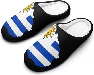 Generic Flag Map of Uruguay Mens House Slippers Memory Foam Washable Cotton Slip on Home Shoes