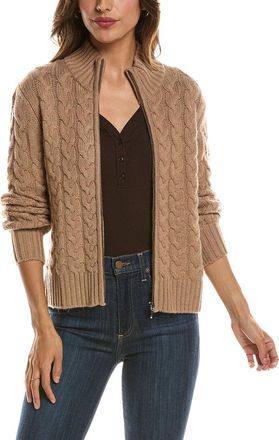 Fort&eacute; Cashmere Cable Zip Mock Neck 100% Cashmere Cardigan