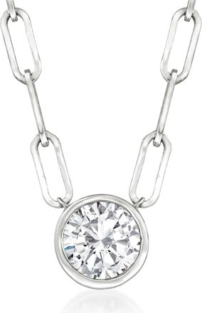Ross-Simons Bezel-Set Diamond Solitaire Paper Clip Link Necklace in 14kt White Gold