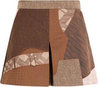 Moschino Shorts met hoge taille en patchwork - Dames - Korte Broeken - Bruin - S - Leer - Korte Broeken