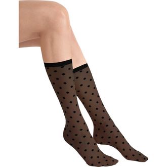 Wolford Daisy Sheer Crew Socks in Black/Black at Nordstrom