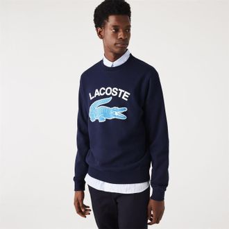 Lacoste Mens Crocodile Print Regular Fit Long Sleeve Sweatshirt in Navy Blue - Size X-Small