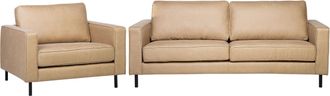 Beliani Conjunto De Sof&aacute;s Para Sal&oacute;n Sof&aacute; 3 Plazas Sill&oacute;n De Piel Beige Estilo Minimalista Savalen