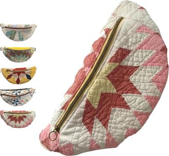 Generic Vintage-Inspired Patchwork Quilted Sling Bag, Handmade Quilted Bohemian Shoulder Satchel With Adjustable Strap, Lightweight Curved Design (D)