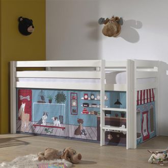 M&S Collection M&s - Cama De Media Altura 90x200 Con Somier Y Funda Pet Shop Vipack Pino Blanco