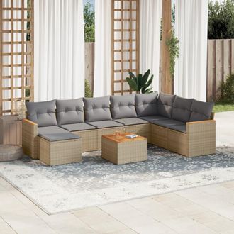 vidaXL Juego De Sof&aacute;s Jard&iacute;n Con Cojines Beige Mezcla 9 Pzas Rat&aacute;n Pe Vidaxl