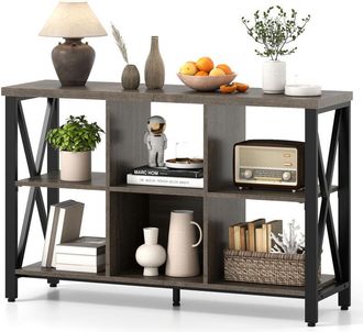 Costway 6-Cube Storage Organizer 120CM Wide Bookshelf w/Open Compartments-Grey