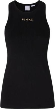 Pinko Geribbelde tanktop met racerback - Dames - Tops zonder mouwen - Zwart - L - Katoen - Tops
