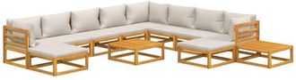 vidaXL Set Muebles Jard&iacute;n 12 Pzas Madera Maciza Y Cojines Gris Claro Vidaxl