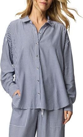 Splendid Ella Stripe Button-Up Shirt in Navy Blue/White at Nordstrom, Size X-Large