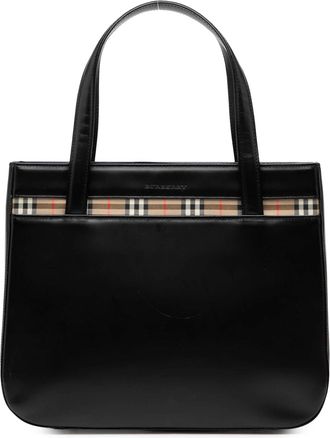 Burberry Pre-owned Womens House Check Trimmed Leather Handbag - Black - One Size
