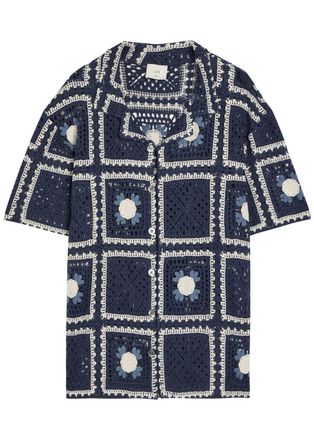 CH&Eacute; Studios Che Tejer Patchwork Crochet Open-knit Shirt - Navy - M