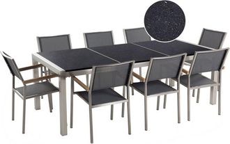 Beliani 8 Seater Garden Dining Set Triple Black Granite Top Grey Chairs Grosseto