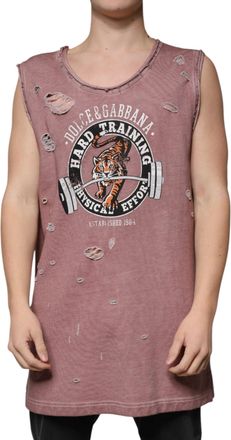 Dolce & Gabbana Brown Cotton Round Neck Sleeveless Mens T-shirt