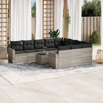 vidaXL Set De Sof&aacute;s De Jard&iacute;n 11 Pzas Y Cojines Rat&aacute;n Sint&eacute;tico Gris Vidaxl