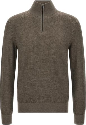Brioni Trui met halve rits - Heren - Truien - Bruin - Maat: 3XL Wol
