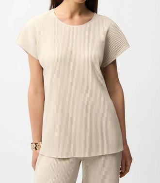 Joseph Ribkoff Pleated Scuba Crepe Short Sleeve Boxy Top In Moonstone