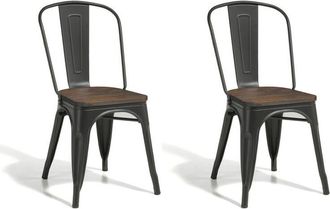 HERDASA Silla Estilo Industrial Grafito Y Nogal, De La Colecci&oacute;n Meet. (lote De 2)