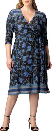 Kiyonna Beguiling Floral A-Line Wrap Dress in Blue Border Print at Nordstrom, Size 2 X