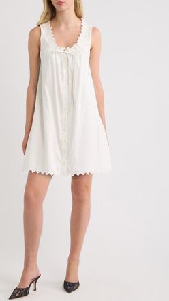 Frame Denim The Serene Eyelet Trim Cotton Minidress in White at Nordstrom, Size X-Large