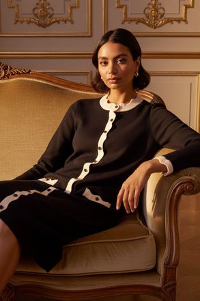 Roman Scalloped Button Through Knit Dress