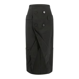 Alexander McQueen Rokken, Dames, Zwart, S, Wol, Zwarte Wollen Geknoopte Hoge Taille Rok