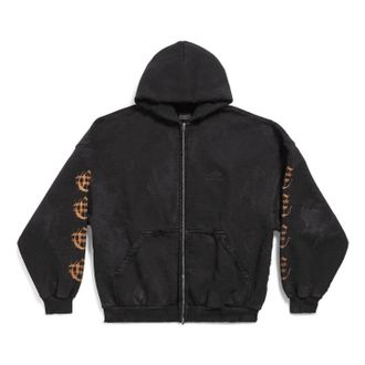 Balenciaga Heavy Metal Zip-Up Hoodie Oversized Black Faded 744444TOVD91055
