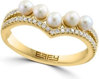 Effy 14K Yellow Gold Diamond Fresh Water Pearl Tiara Ring in 14K Gold at Nordstrom, Size 7