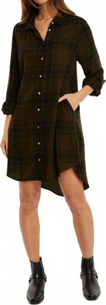 Mod-o-doc Long Sleeve Plaid Shirt Dress In Olive