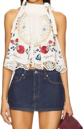 Sea New York Celia Embroidery Halter Top In Cream