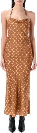 Marine Serre Kleedjes, Dames, Bruin, M, Satijn, Moon Satijnen Slip Dress