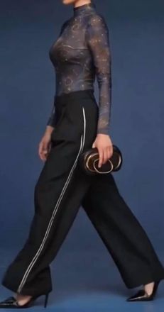 Avec Les Filles Side Stripe Wide Leg Trouser In Heather Navy
