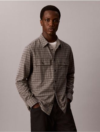 Calvin Klein Mens Check Flannel Classic Button-Down Shirt - Grey - 2XL
