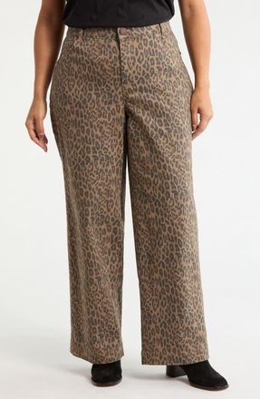Wit & Wisdom Gracie Skyrise Double Side Seam High Waist Wide Leg Jeans in Mocha Black Multi at Nordstrom, Size 20W