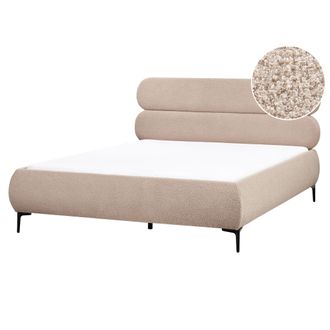 Beliani Cama Con Somier Minimalista De Boucl&eacute; Cabecero Patas De Metal Negro Dormitorio 160 X 200 Cm Gris Pardo Lessay
