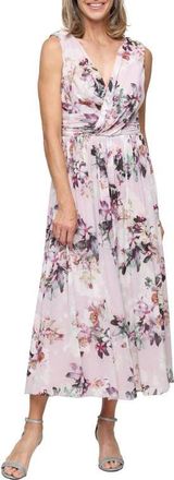 S.L. Fashions Print Drape Sleeveless Mesh Gown in Pink Multi at Nordstrom, Size 14