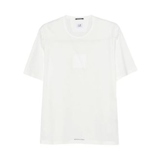 C.P. Company T-Shirts, male, White, Size: XL Square Logo Crew Neck Short Sleeve T-Shirt
