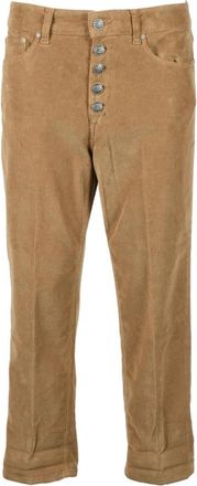 Dondup Broek met taps toelopende pijpen en juweelknopen - Dames - Straight fit broeken - Bruin - W28 - Katoen - Broeken