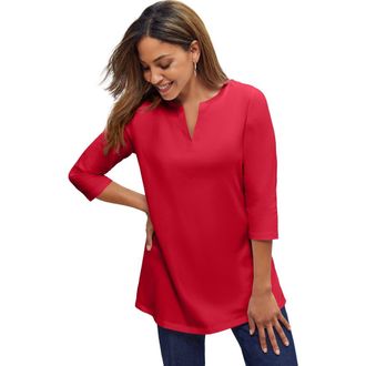 Jessica London Stretch Cotton Notch Neck Tunic in Classic Red at Nordstrom, Size Medium