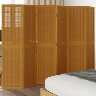 Berkfield Home Room Divider 6 Panels Brown Solid Wood Paulownia